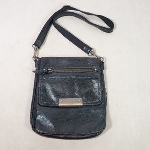 The Sak Parker Black Pebbled Leather Flap Messenger Crossbody Shoulder Bag Purse